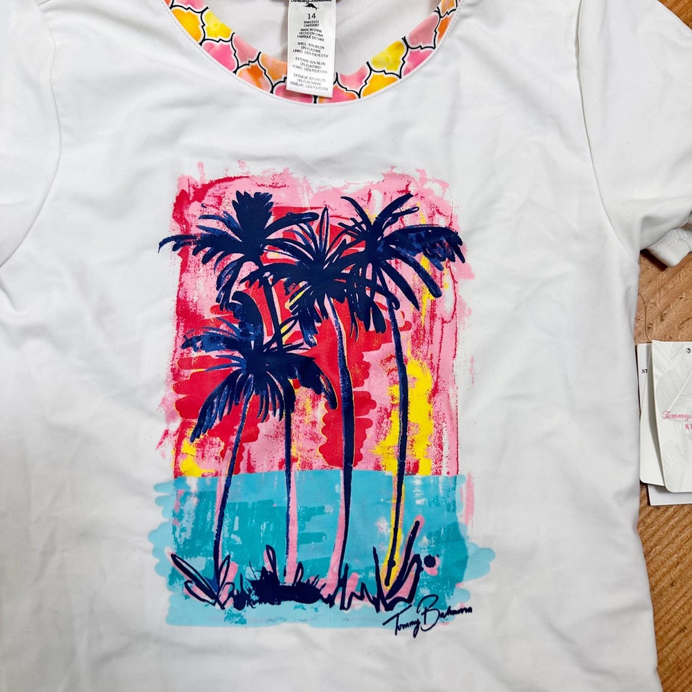 NWT Tommy Bahama Girl's Rash Guard Swim Shirt Palm Trees sz 14 - Picture 4 of 6